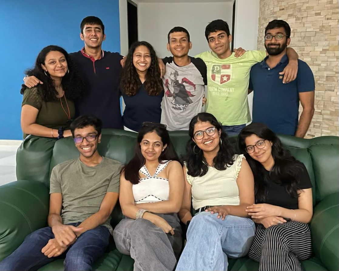 Ashni Arun (back row, third from left) at home in Chennai, India, with her friends from high school.