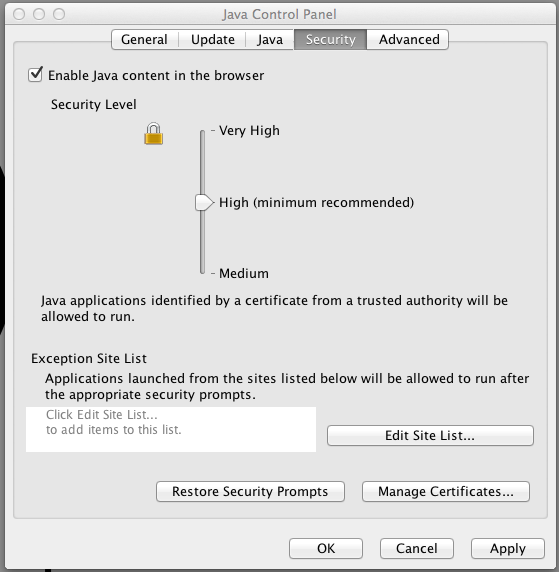 Java Control Panel Screenshot