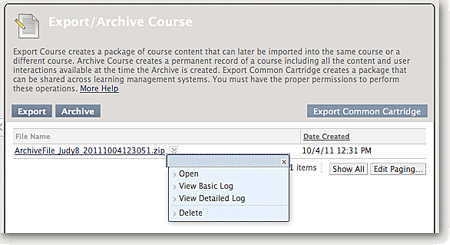 Export Course File List Screenshot
