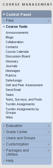 Control Panel - Course Tools Screenshot