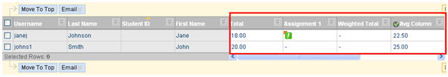 Grade Center Showing Assessment Columns Screenshot