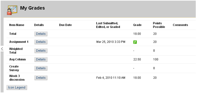 Grade Center Reflecting Student View Screenshot