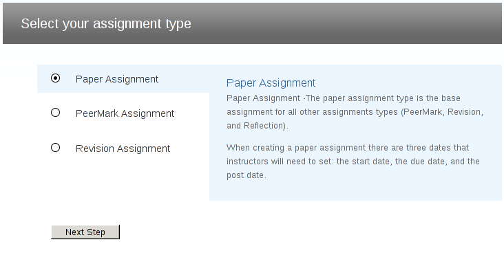 Select Turnitin Assignment Type Screenshot