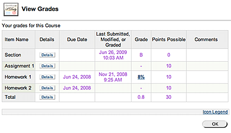 View Grades Screenshot