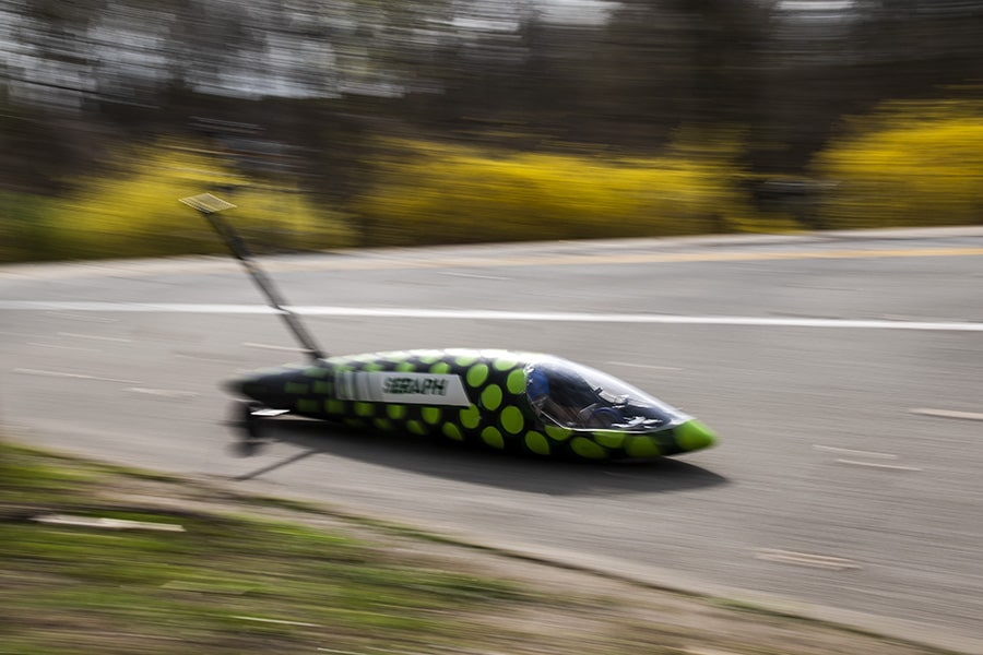 A buggy rolls down Schenley Drive.