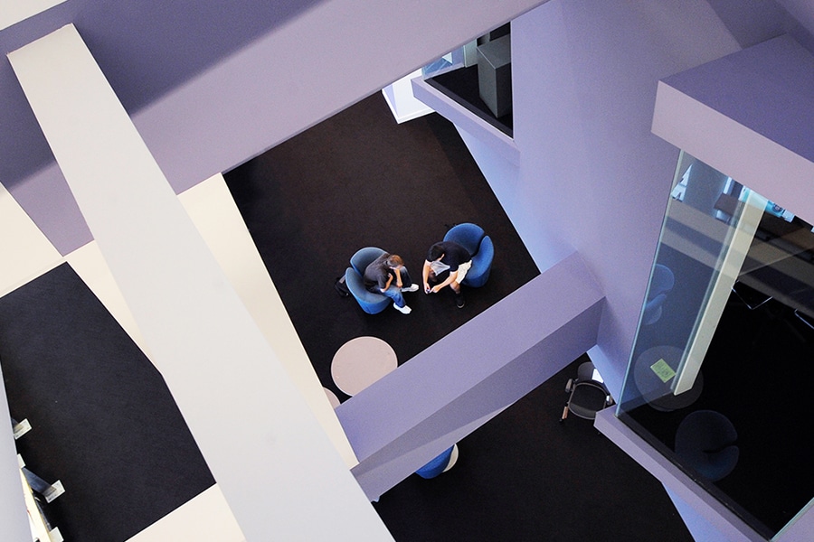 sky view of 2 people collaborating
