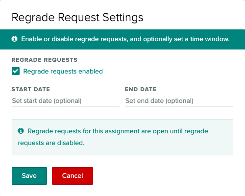 Regrade Request Settings