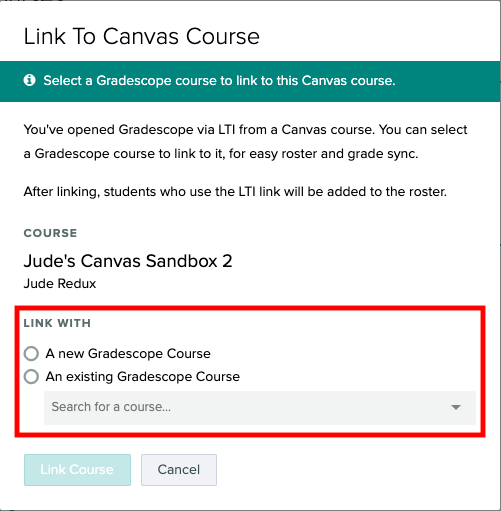 link to canvas course screen image
