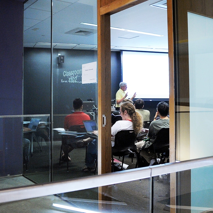 professor teaching in a classroom