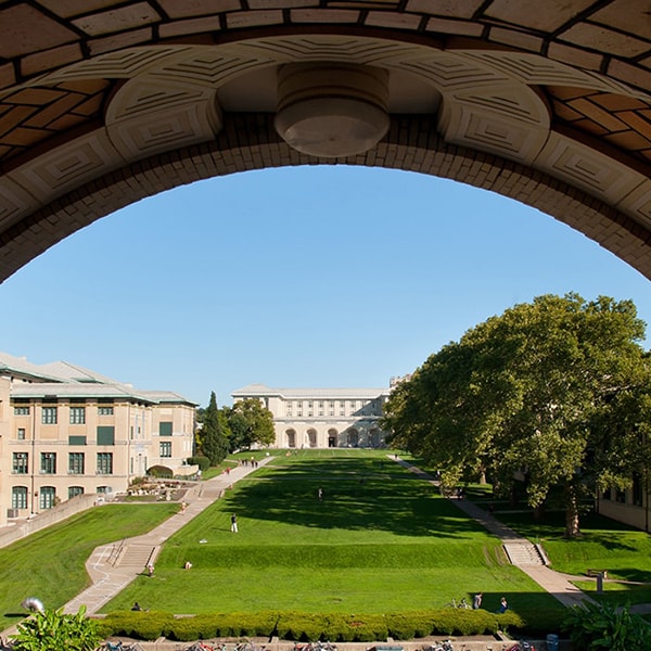 image of arch on cmu campus in spring