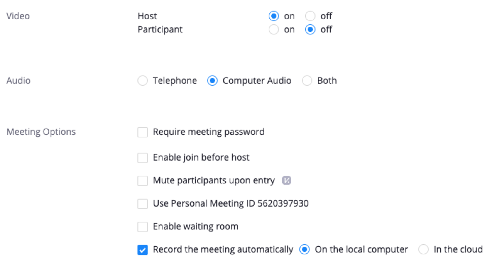 zoom meeting options