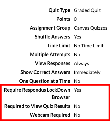 quiz settings