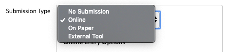 submission type dropdown