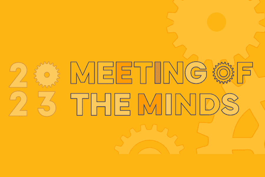 The logo for this year's Meeting of the Minds, yellow gears on a yellow background