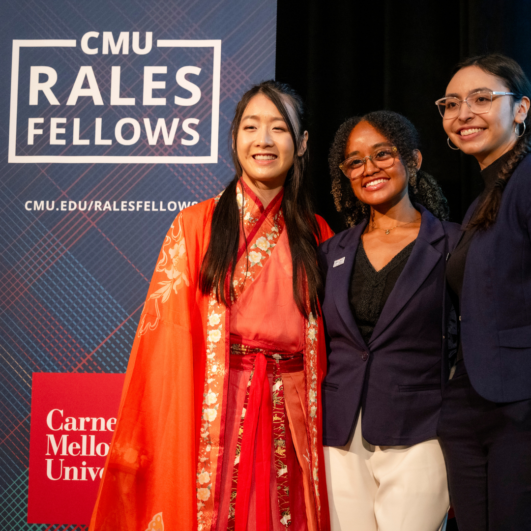 Three women smile at the CMU Rales Fellow ceremony