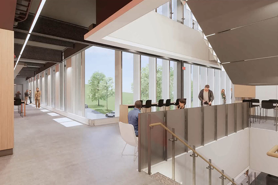 rendering of Scaife Hall interior stairwell
