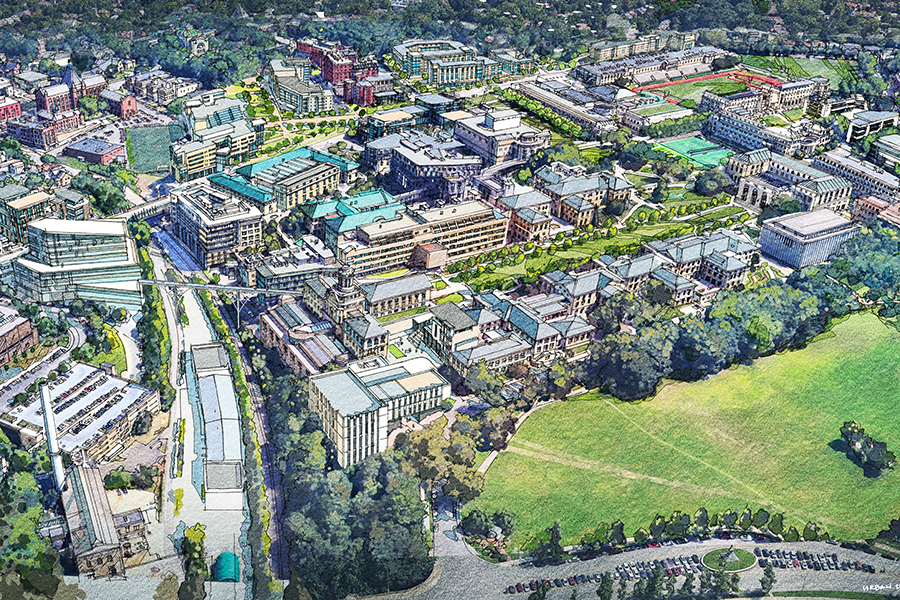 Architectural rendering of CMU's potential future main campus