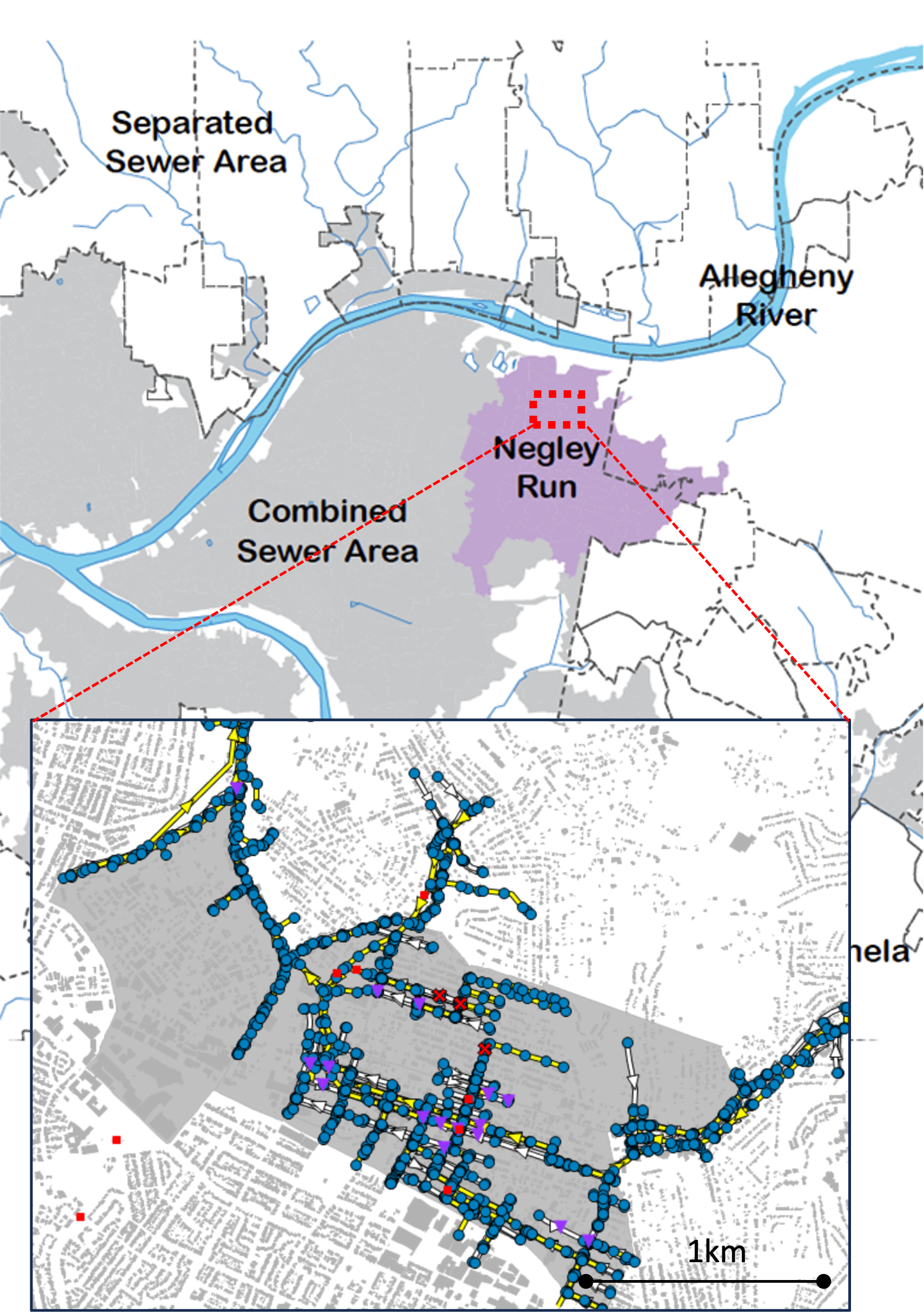 Schematic of flood model for negley run watershed