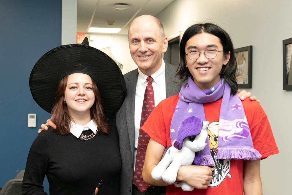 Melissa with Dave Dzombak and student dressed up for Halloween