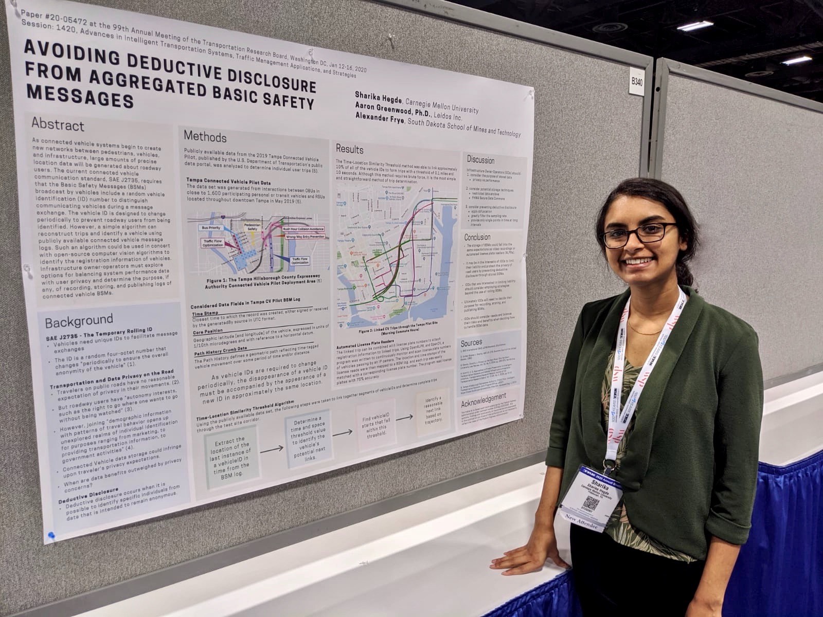 Hedge stands in front of her research poster at the 2020 TRB Conference