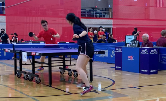 Yuanhao Li competes at the NCTTA national championship tournament 
