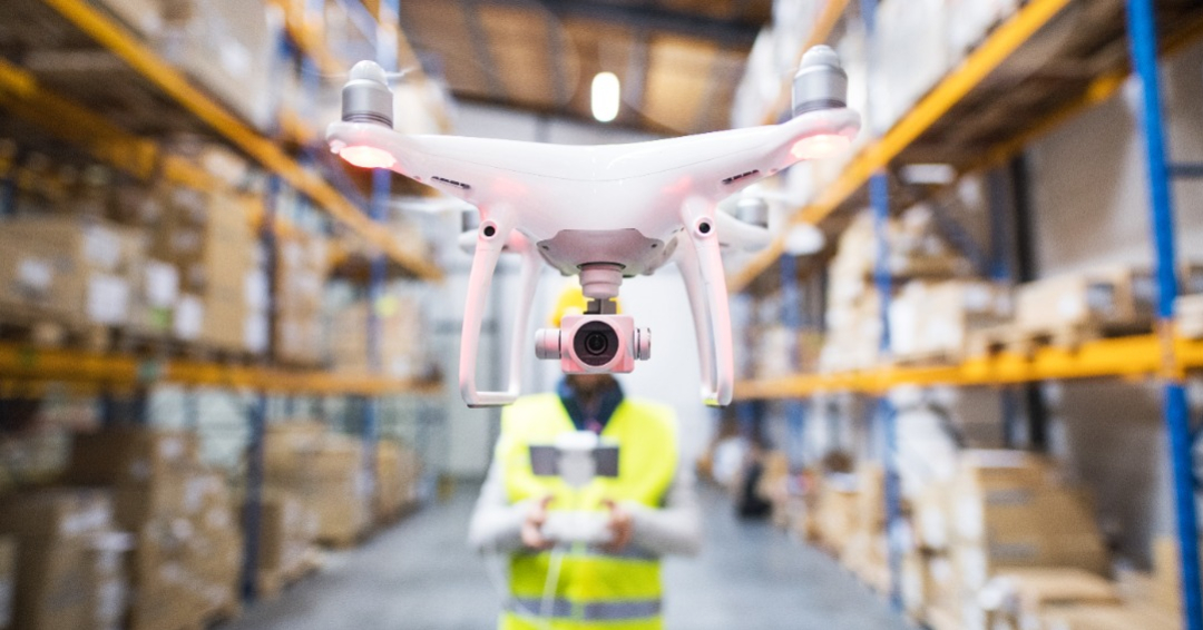 Drone in warehouse - stock image