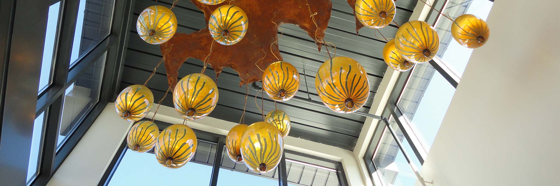 Photo of McElwee's glass art at The Porch restaurant.