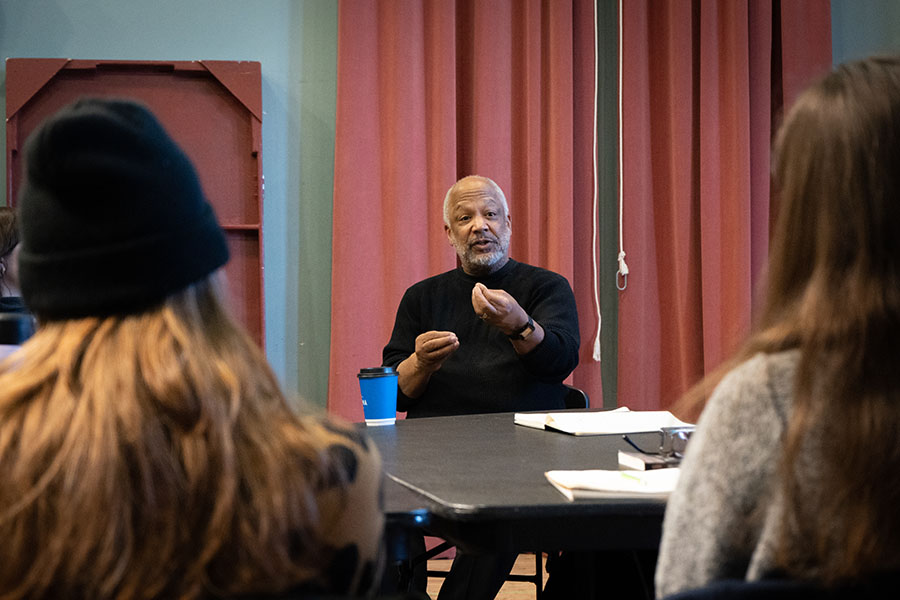 Sheldon Epps visits with the MFA John Wells Directing Fellows.