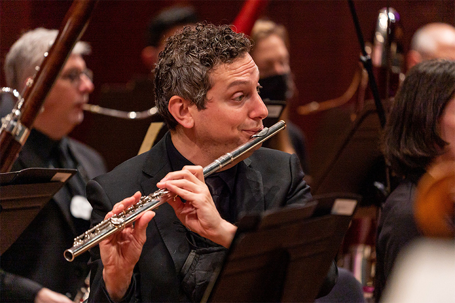 Jeffrey Barker, playing flute for the Seattle Symphony.