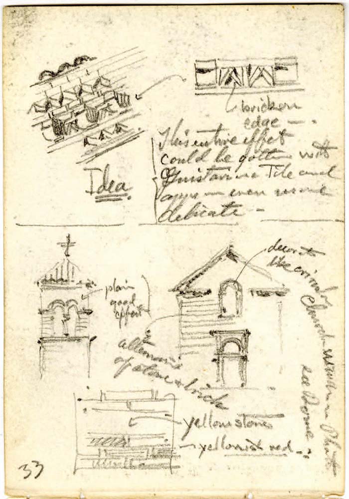 Hornbostel sketch for an idea for decorative edges and building facades, page 34.
