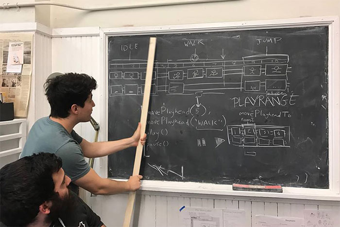 Photo of Luca Damasco and Zachary Rispoli, the Wix Creators, drawing on a chalkboard