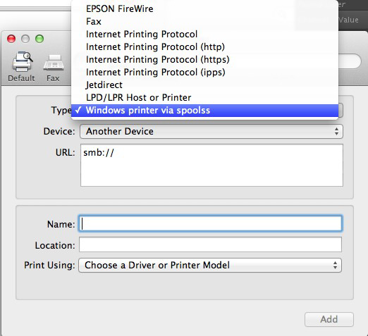 Choose Windows printer via spoolss