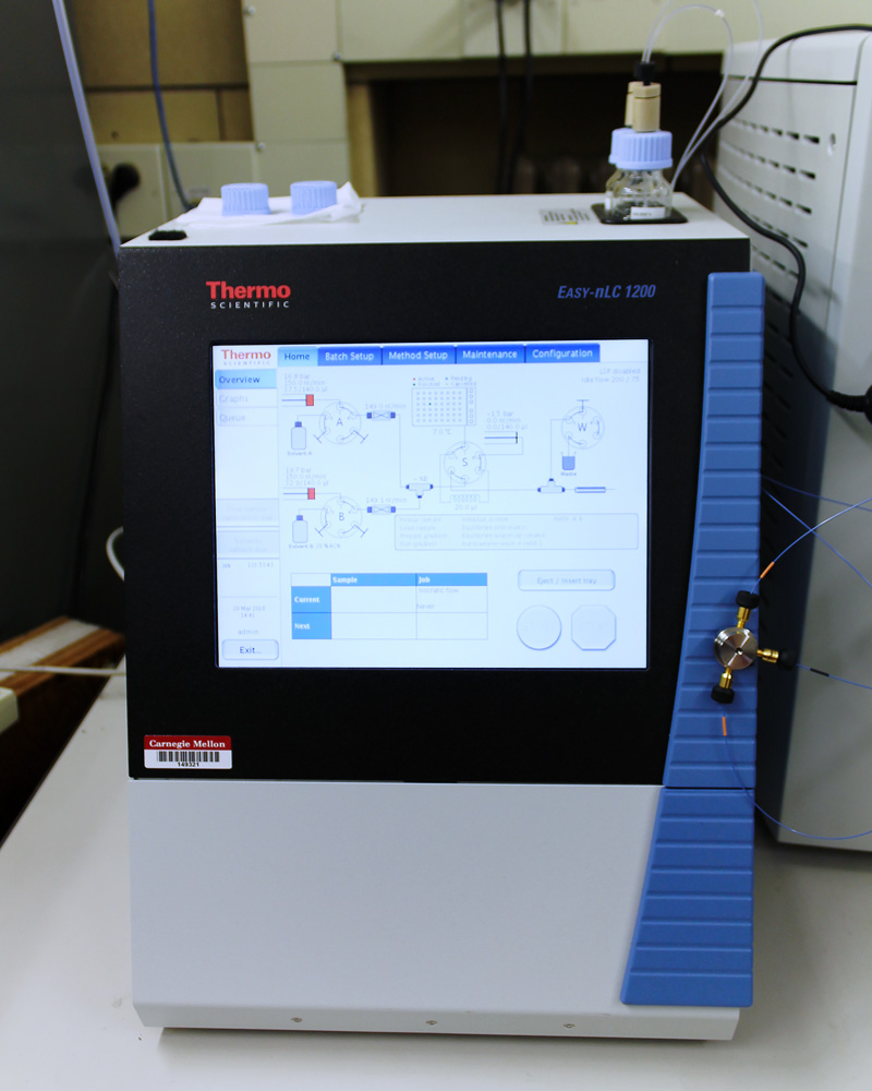 EASY-nLC 1200 is a nanoflow liquid chromatograph and LTQ-XL linear ion trap (LIT) mass spectrometer with nanoelectrospray ionization (nESI) capabilities