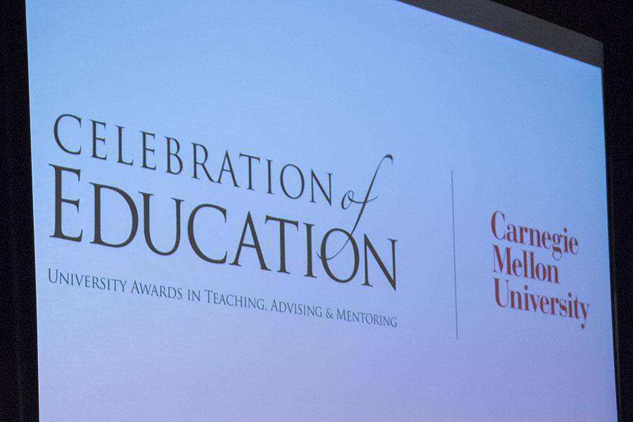 projected slide saying "Celebration of Education"