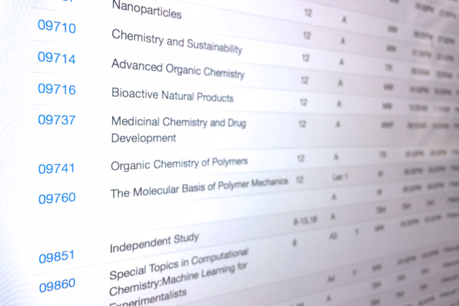 course schedule on computer monitor