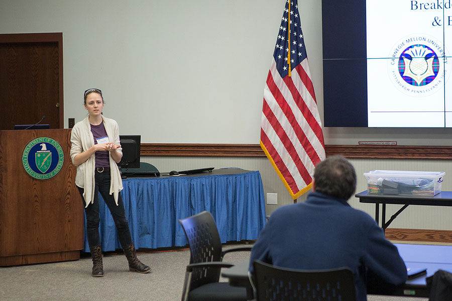 graduate student presenting research