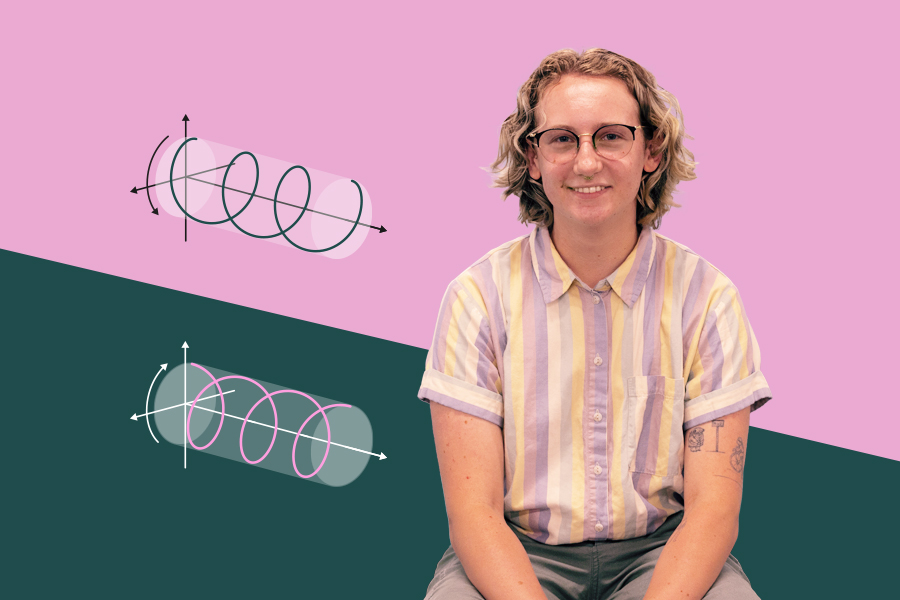 Picture of a person with a background depicting chemistry symbols