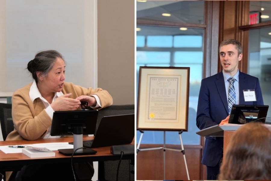 left to right: Mieke Eoyang, CMIST visiting professor, and Connor Halloran Phillips, assistant teaching professor