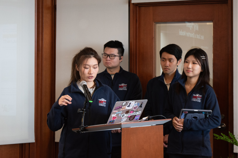 Jiapei Chen, Yifei Huang, Wilson Lee, and Yuna Wang present their project “AI Agent Risk Identification Framework,” sponsored by LMI Advanced Technology Solutions, LLC