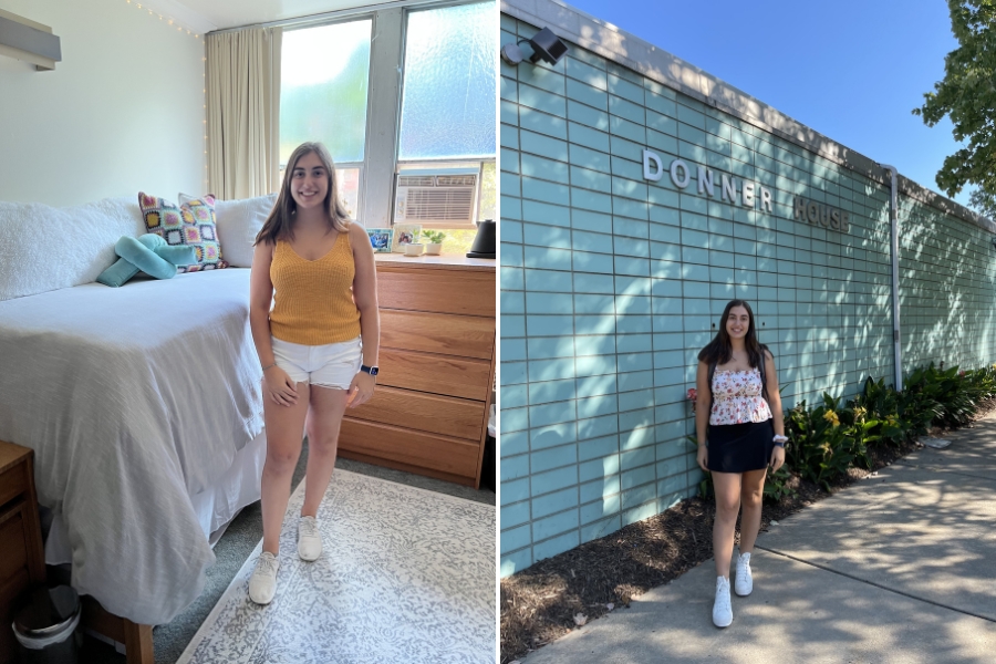 Handrinos first-year move-in on left and Handrinos on first day of classes on right