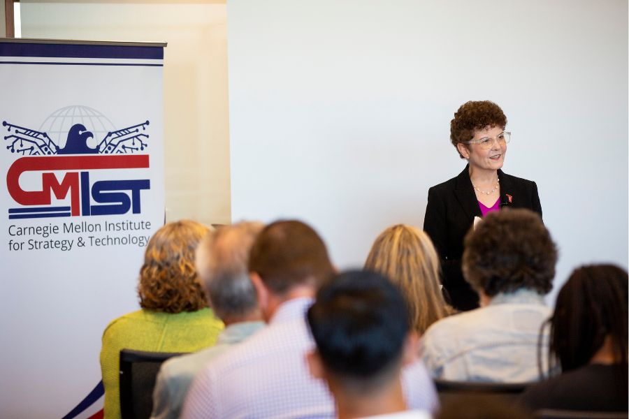 CMIST Director Audrey Kurth Cronin (right) gives opening remarks