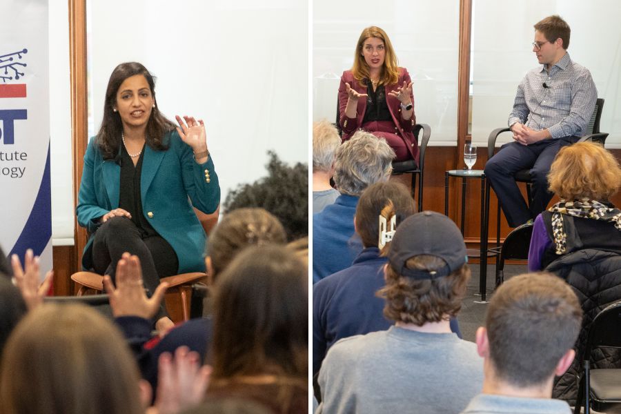 l to r: Lala Qadir; Jacqueline Schneider and assistant professor Josh Schwartz