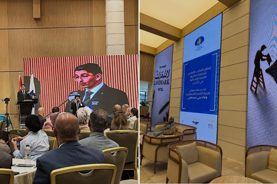 A launch event in Amman, Jordan, during Zakareya Hamed's internship with Mezoui Consulting Group