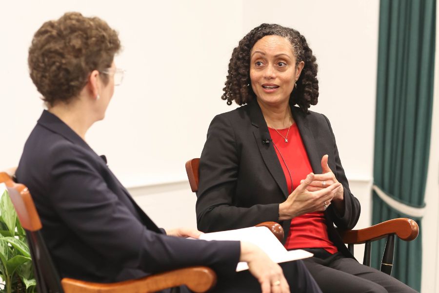 l to r: CMIST Director Audrey Kurth Cronin and Dr. Stacey A. Dixon, then Principal Deputy Director of National Intelligence