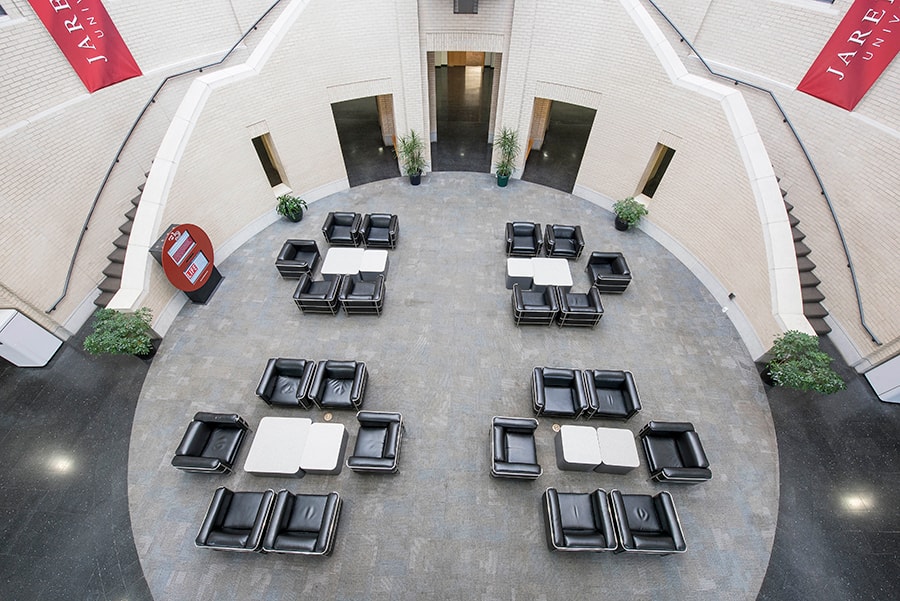 Photo Kirr Commons from an aerial perspective, showing the Black Chairs and staircase