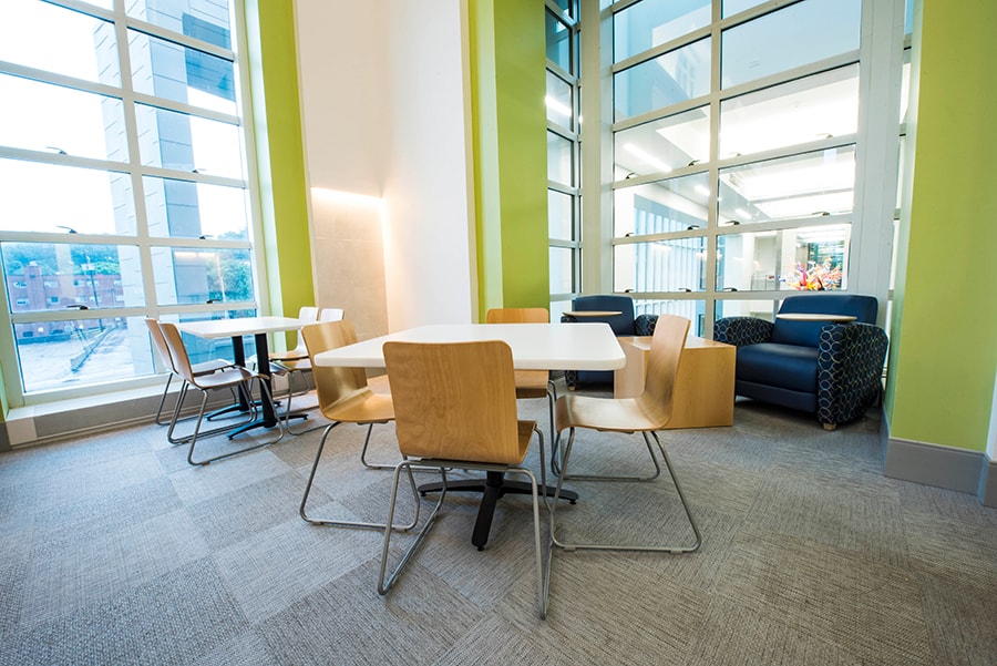 Photo of Skibo Café with seating area overlooking lobby