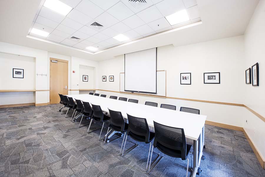 Photo of the Dowd Room from the corner facing the projection screen