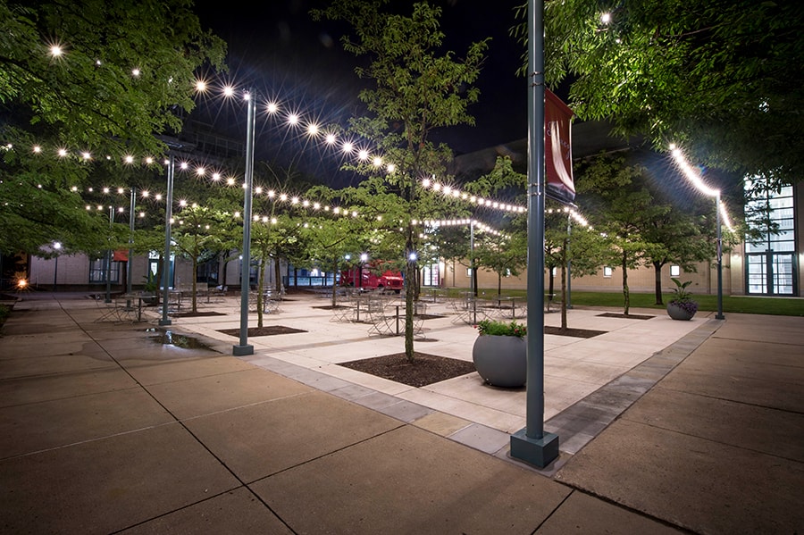 Photo of Legacy Plaza with a view towards Margaret Morrison Hall