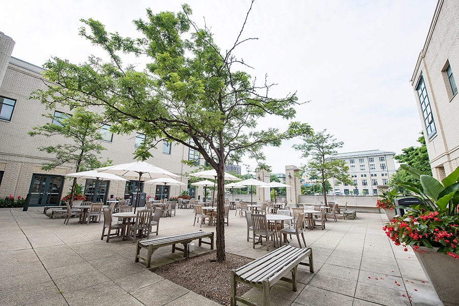 Photo of Merson Courtyard facing College of Fine Arts and the tennis courts