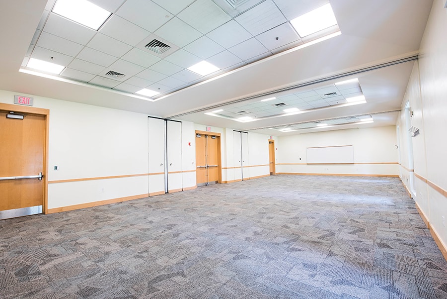 Photo of McKenna, Peter, and Wright room with a view towards the entrances 